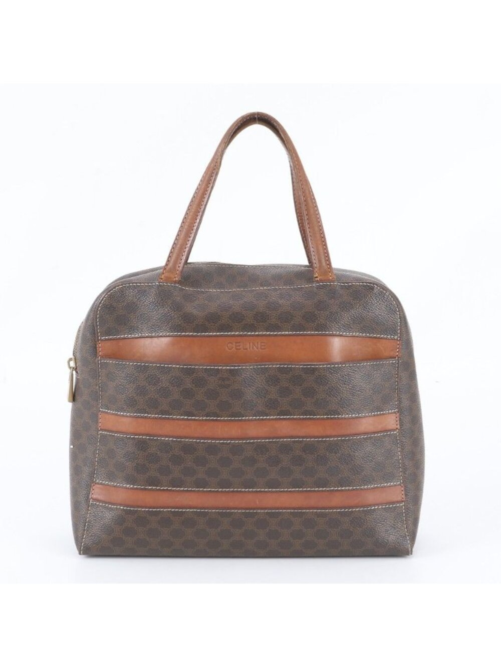 Celine Macadam Leather Handbag Tote Brown
